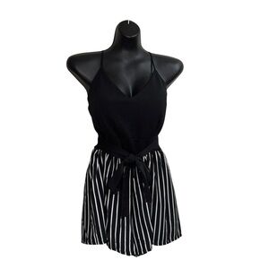 Fashion Magazine Women's Size XL Romper Belted Cross Straps Sleeveless Striped